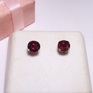 Estate 1.50cttw Natural 6mm Round Garnet 10Kt White Gold Stud Earrings #24142